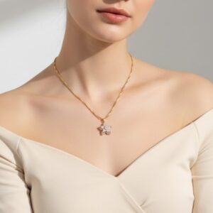 Cadena giratoria flor rosa-lila