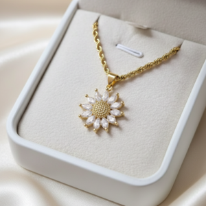 Cadena lazo delgado dorado dije girasol blanco