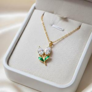 Cadena Balín con Dije Tulipán Doble Blanco