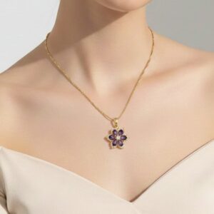 Cadena Cordón con Dije Flor Giratoria Púrpura